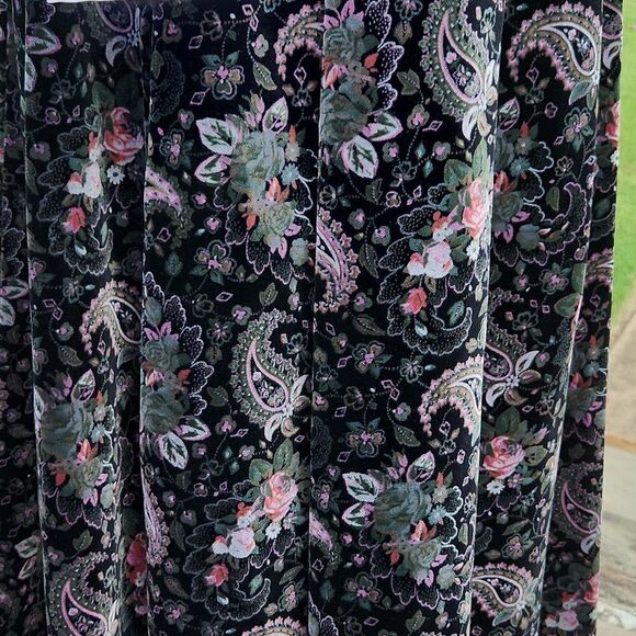 Vintage Sz 12 Westminster Lace Velvet Black Floral Pleated Maxi Skirt Victorian - Picture 4 of 11